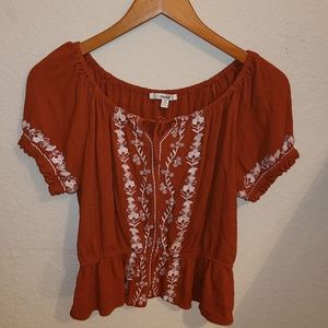 Orange and white embroidered top